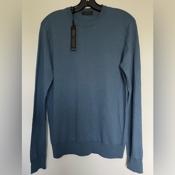 NWT Men’s Cashmere Saks Fifth Avenue Blue Crewneck Sweater - Picture 1 of 5